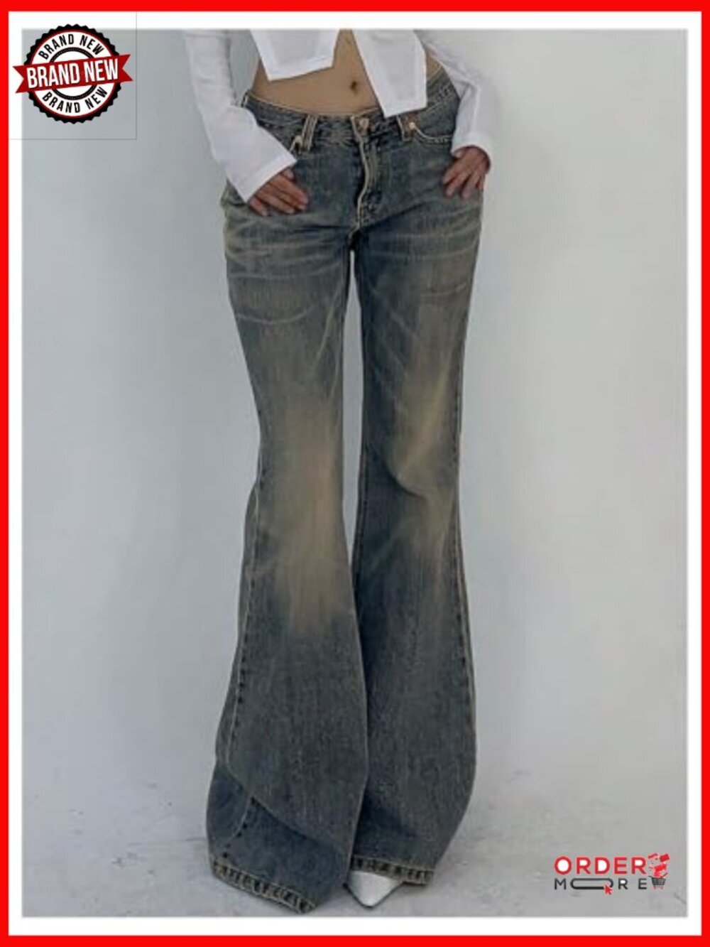 Low Rise Flare Leg Bell Bottom Jeans Y2K Going Out Stretchy Denim - Picture 3 of 5